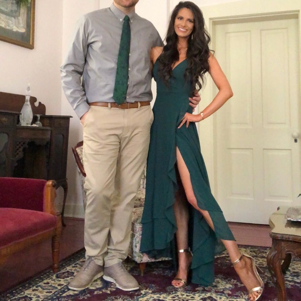 In Love Forever Emerald Green Lace Up High Low Dress - LULUS.